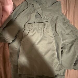 Green Short Sleeve Shirt and Shorts Set